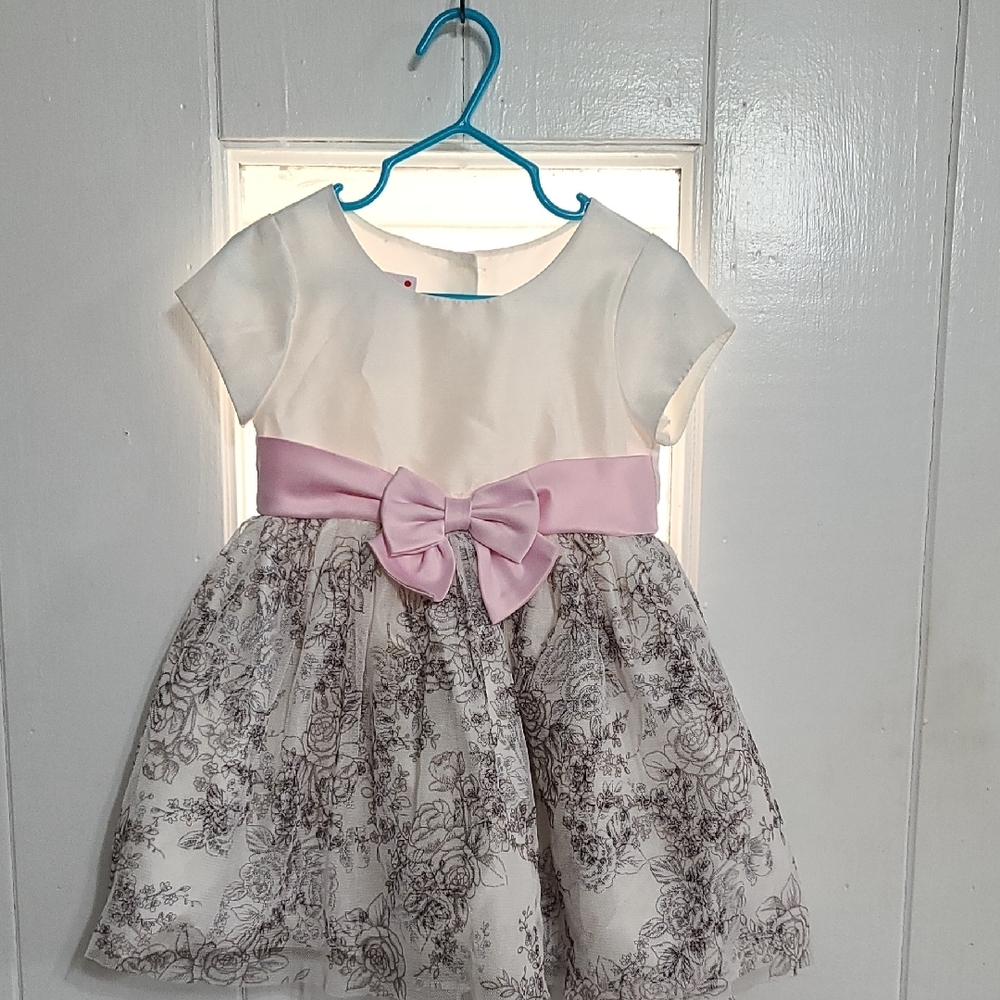 Ashley Ann Girls Toddler Dress Black/White Floral Pink Bow Sz 24 mos. EUC